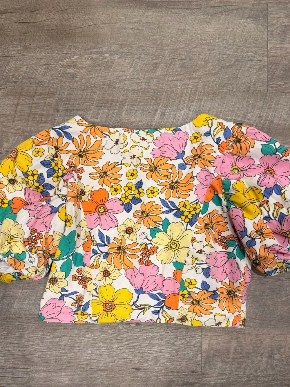Us Together Floral Boho Crop Top 100% Cotton Puff Sleeve Cottagecore Hippie Sz L